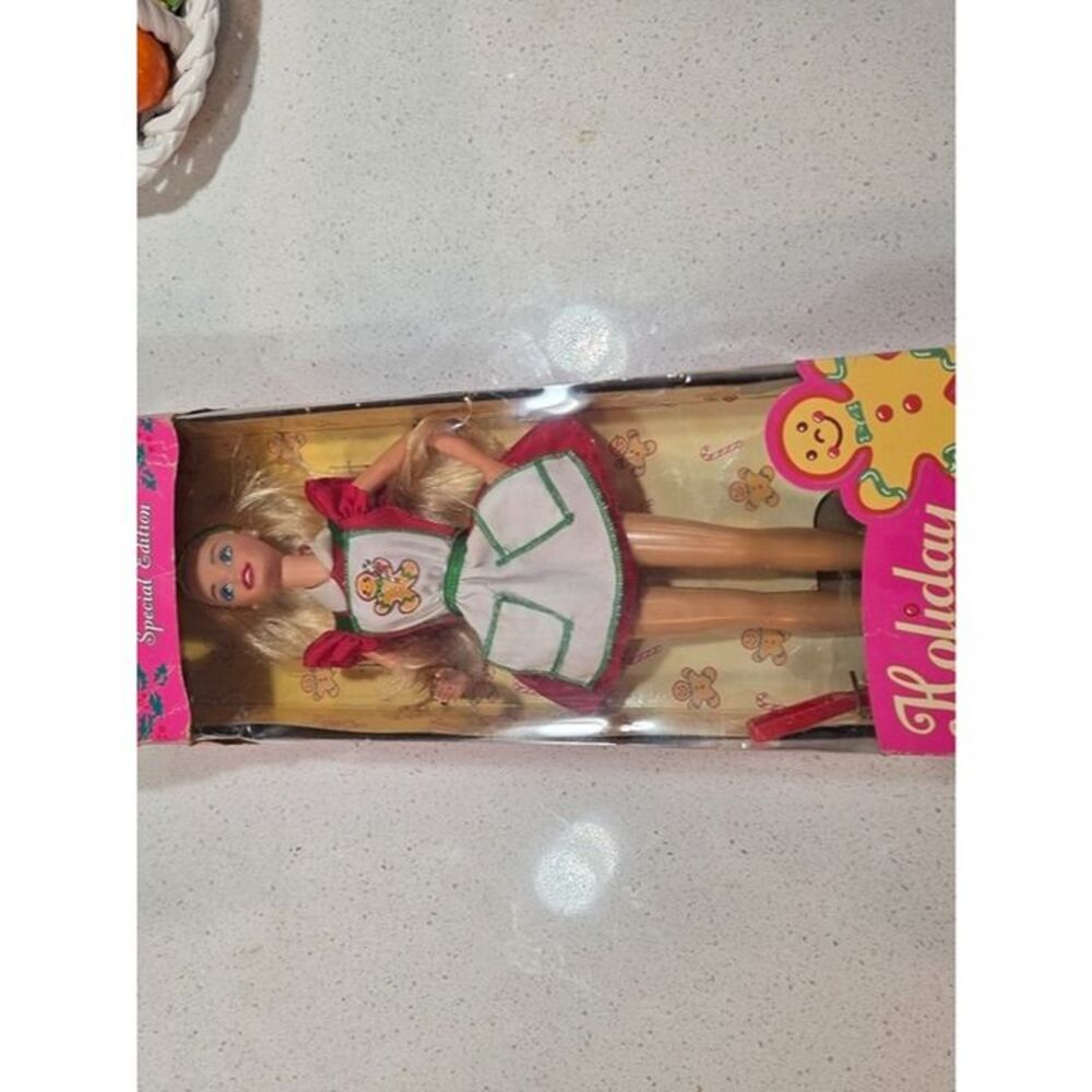 Holiday Gingerbread Dress Doll - Blonde in White & Red Outfit